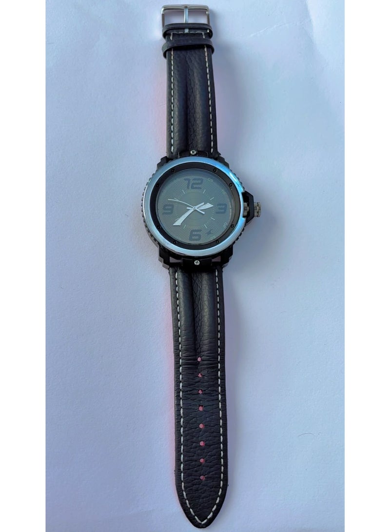 Fastrack Men's Fashion Casual Analog Quartz Watch [Brand New] – Textured Dark Grey Round Dial, Arabic Numerals 12/3/6/9, Durable Genuine Black Leather Band with Stylish White Stitching - Image 4