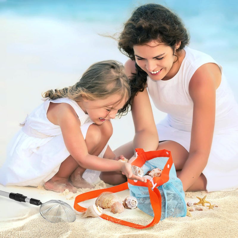 Big Gun 2 Pack Sand Sifter with Seashell Bags - 21.6"~33" Adjustable Shark Tooth Sifter for The Beach Seashell Collecting, Mesh Shovel Scooper with Retractable Handle, Beach Toys for Adults Family Kids - Image 5