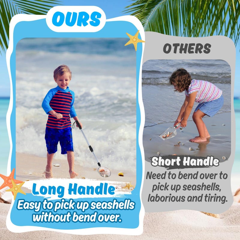 Big Gun 2 Pack Sand Sifter with Seashell Bags - 21.6"~33" Adjustable Shark Tooth Sifter for The Beach Seashell Collecting, Mesh Shovel Scooper with Retractable Handle, Beach Toys for Adults Family Kids - Image 2