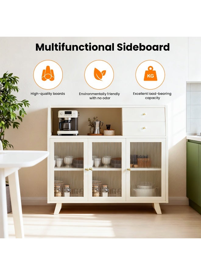 Sideboard Buffet Cabinet with Storage Kitchen Storage Cabinet Coffee cabinet with Door Floor Standing Coffee Bar Table Organizer cabinet Kitchen Living Room Dining Room (White 98 * 32 * 95cm) - Image 2