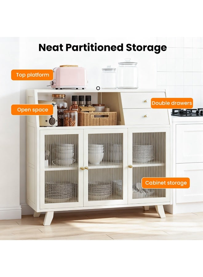 Sideboard Buffet Cabinet with Storage Kitchen Storage Cabinet Coffee cabinet with Door Floor Standing Coffee Bar Table Organizer cabinet Kitchen Living Room Dining Room (White 98 * 32 * 95cm) - Image 3