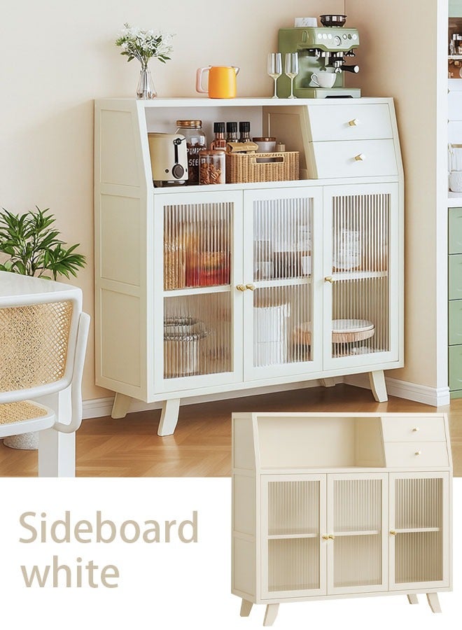 Sideboard Buffet Cabinet with Storage Kitchen Storage Cabinet Coffee cabinet with Door Floor Standing Coffee Bar Table Organizer cabinet Kitchen Living Room Dining Room (White 98 * 32 * 95cm) - Image 1