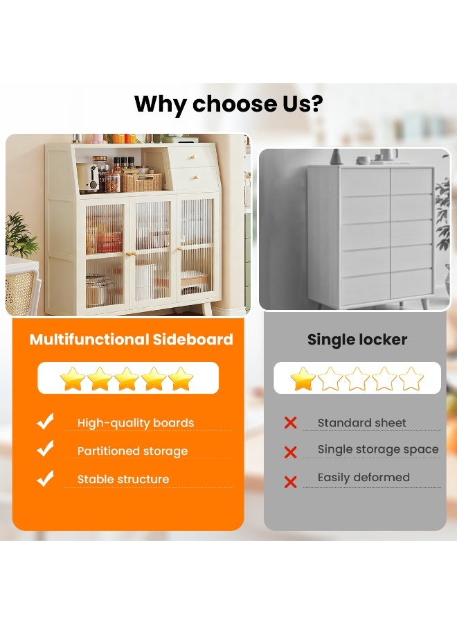 Sideboard Buffet Cabinet with Storage Kitchen Storage Cabinet Coffee cabinet with Door Floor Standing Coffee Bar Table Organizer cabinet Kitchen Living Room Dining Room (White 98 * 32 * 95cm) - Image 4