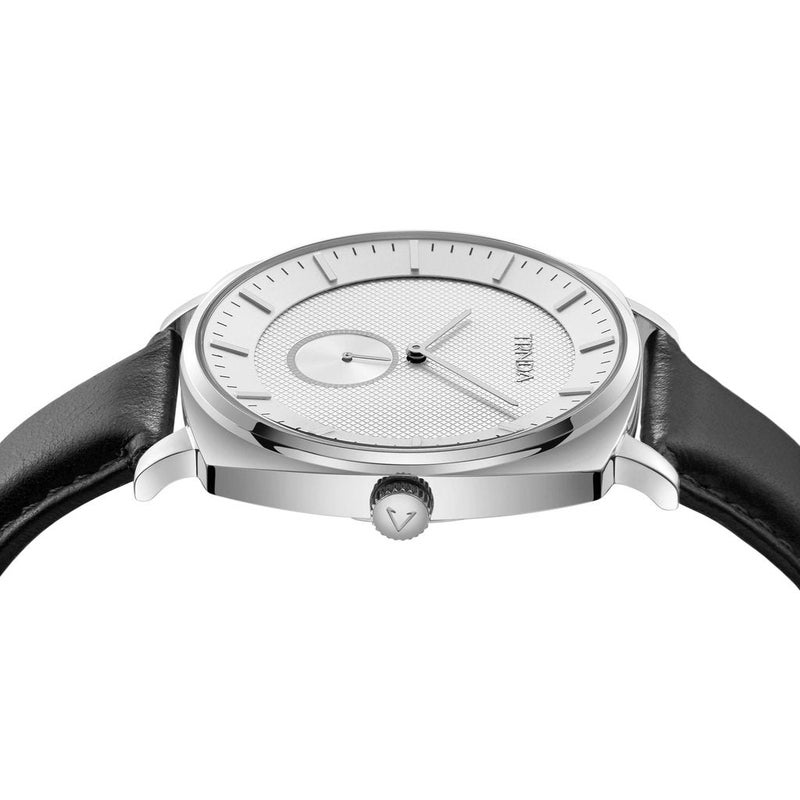 ترندا TRNDA SQUARE 45MM ساعة يد للرجال من الفولاذ المقاوم للصدأ - سوار جلد أسود أنيق ومينا فضي فريد - Image 3