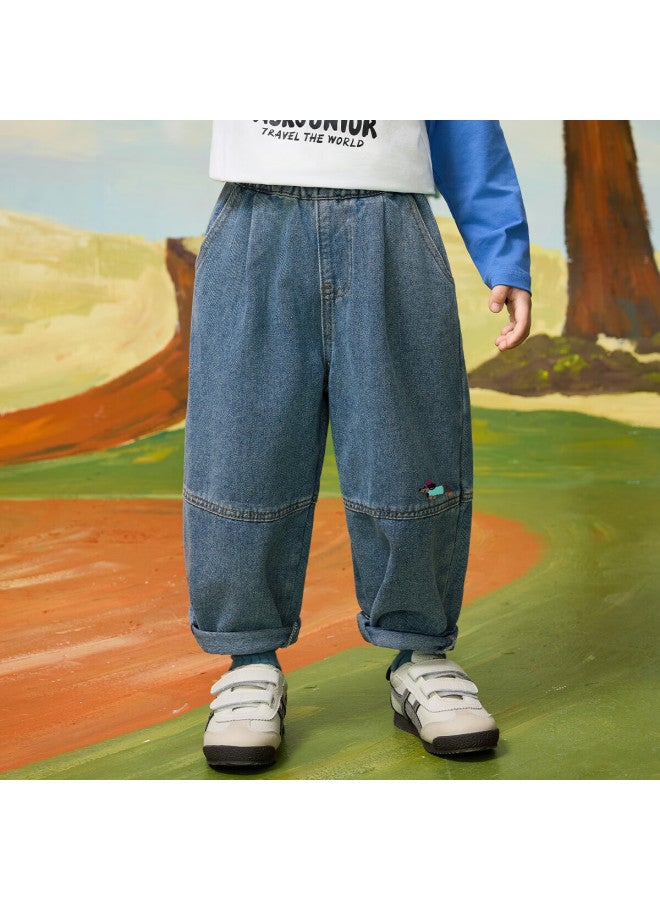 Ask Junior Kids Boys Spring Washed Denim Straight Leg Pants Casual Trousers Jeans Blue 120