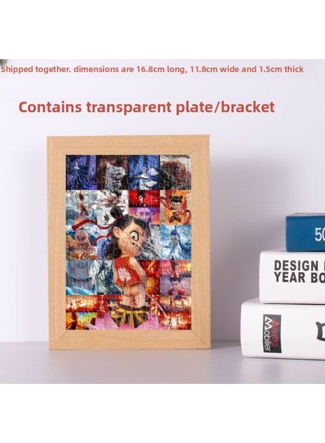 Loquat Which Magic Child Made The Sea 2 Jigsaw Puzzle Which 2 Magic Child Came To The World Mosaic Ao C Children's Animation Birthday Gift-Color:Nezha No. 2-35 Pieces + Wooden Photo Frame 16.8x11.8cm - Image 1