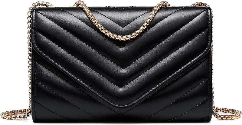 KRIFTY Womens Small Quilted Crossbody Bags Stylish Designer Evening Bag Clutch Purses And Handbags With Chain Shoulder Strap (Black) - Image 1