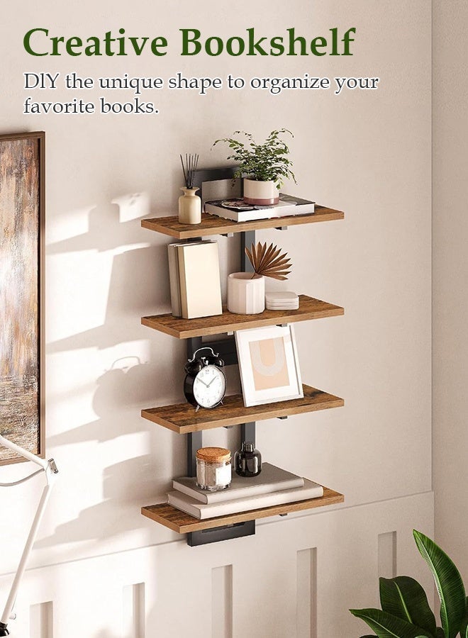 Forthcan Wall Mounted Floating Shelves, Rustic Wood Wall Shelf with Metal Frame, Decorative Hanging Storage Racks for Living Room, Bedroom, or Office - Image 5