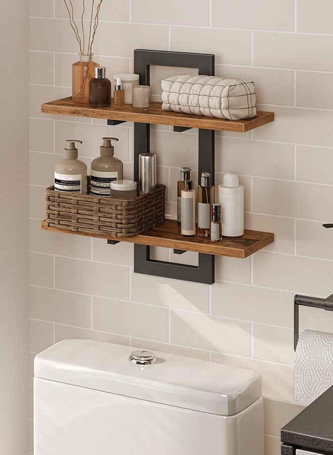 Forthcan Wall Mounted Floating Shelves, Rustic Wood Wall Shelf with Metal Frame, Decorative Hanging Storage Racks for Living Room, Bedroom, or Office - Image 4