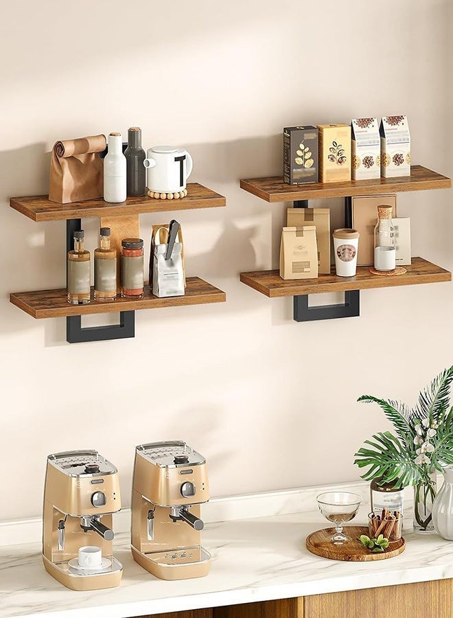 Forthcan Wall Mounted Floating Shelves, Rustic Wood Wall Shelf with Metal Frame, Decorative Hanging Storage Racks for Living Room, Bedroom, or Office - Image 3