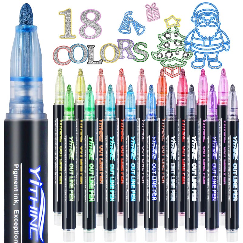 YITHINC Easter Basket Stuffers, 18 Outline Markers Metallic Shimmer Glitter Gel Pens, Tween Teen Girl Gifts Trendy Stuff, Cool Cute Art Craft School Birthday Supplies for Kids Girls Ages 4 6 8 10 12 Year Old - Image 1