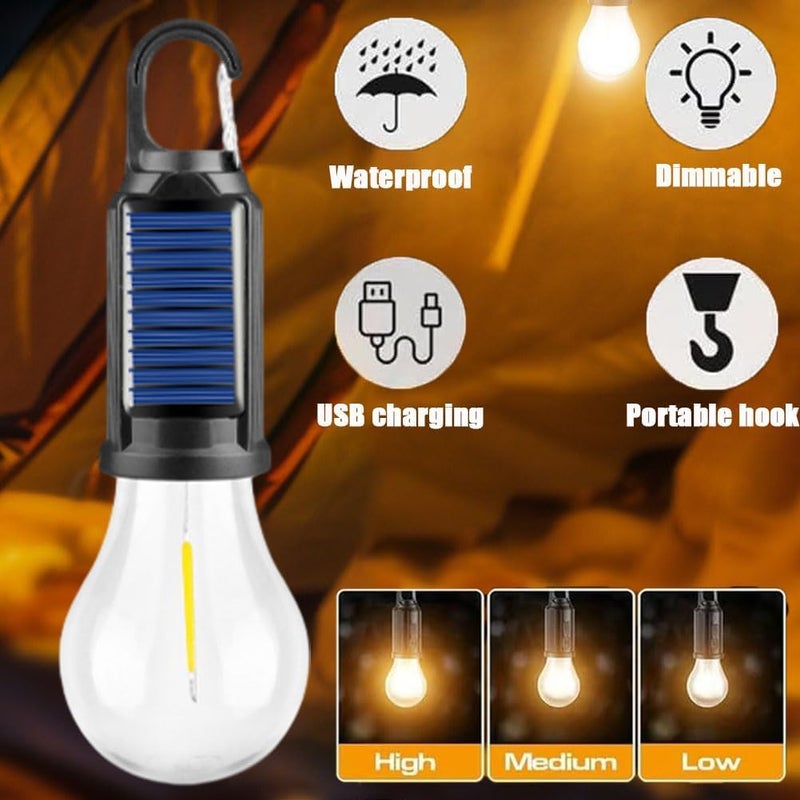 coku Solar Powered Rechargeable Emergency LED Light Bulb, Portable Waterproof Hanging Camping Lantern with 3 Modes & USB Charging, Outdoor Tent Lights for Hiking, Car, Household, Traveling (Pack 10) - Image 5