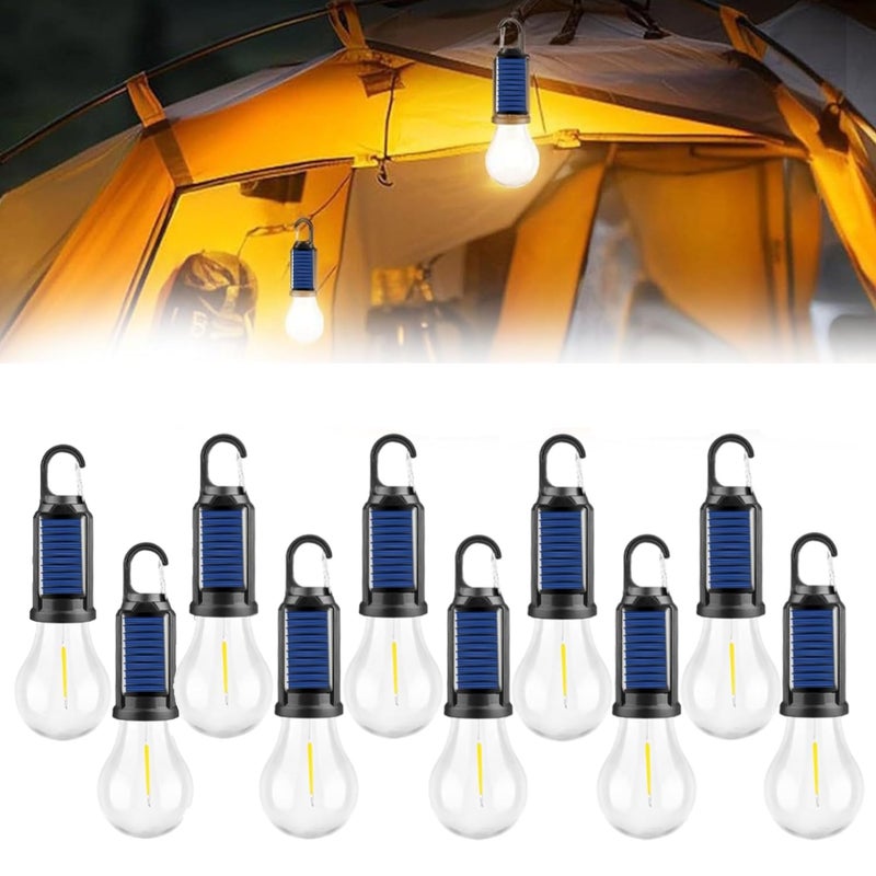 coku Solar Powered Rechargeable Emergency LED Light Bulb, Portable Waterproof Hanging Camping Lantern with 3 Modes & USB Charging, Outdoor Tent Lights for Hiking, Car, Household, Traveling (Pack 10) - Image 1