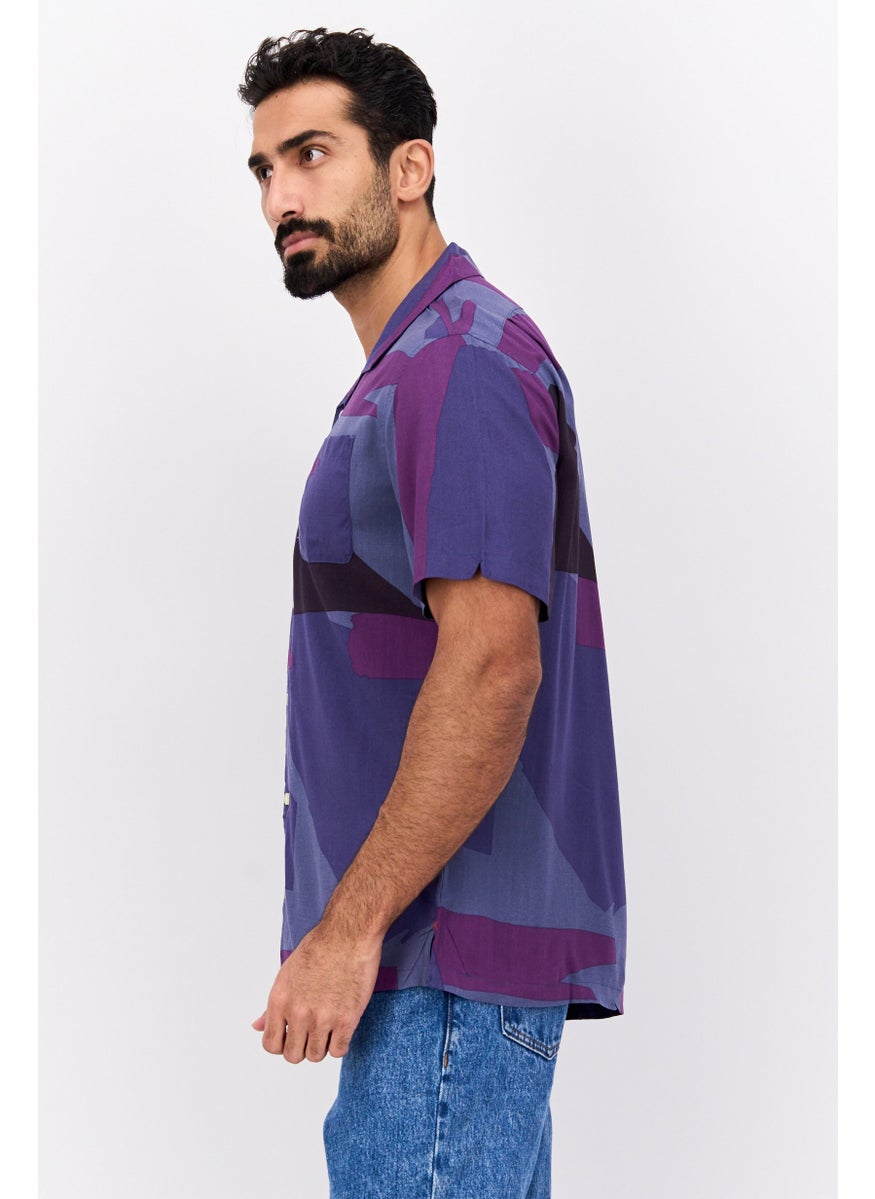 Jachs New York Men Regular Fit Allover Print Short Sleeves Casual Shirt, Purple  - Image 2