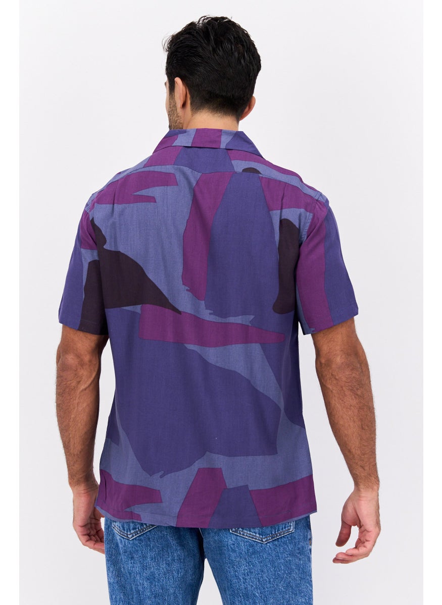 Jachs New York Men Regular Fit Allover Print Short Sleeves Casual Shirt, Purple  - Image 3