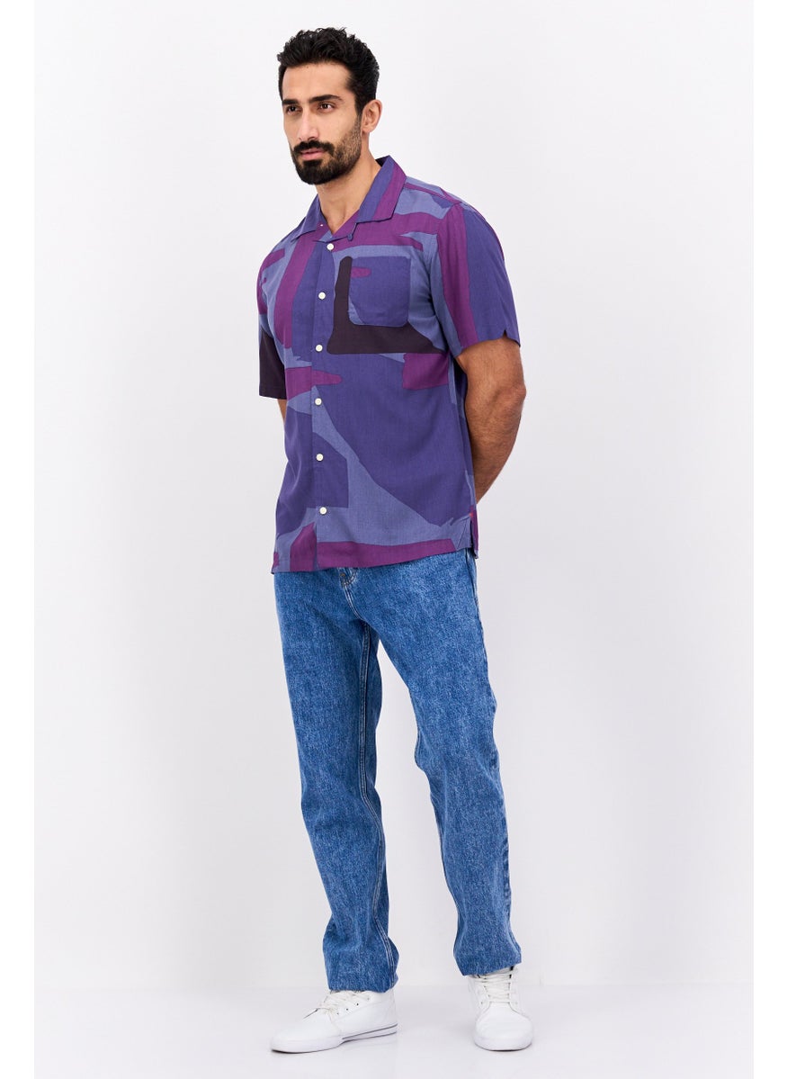 Jachs New York Men Regular Fit Allover Print Short Sleeves Casual Shirt, Purple  - Image 4