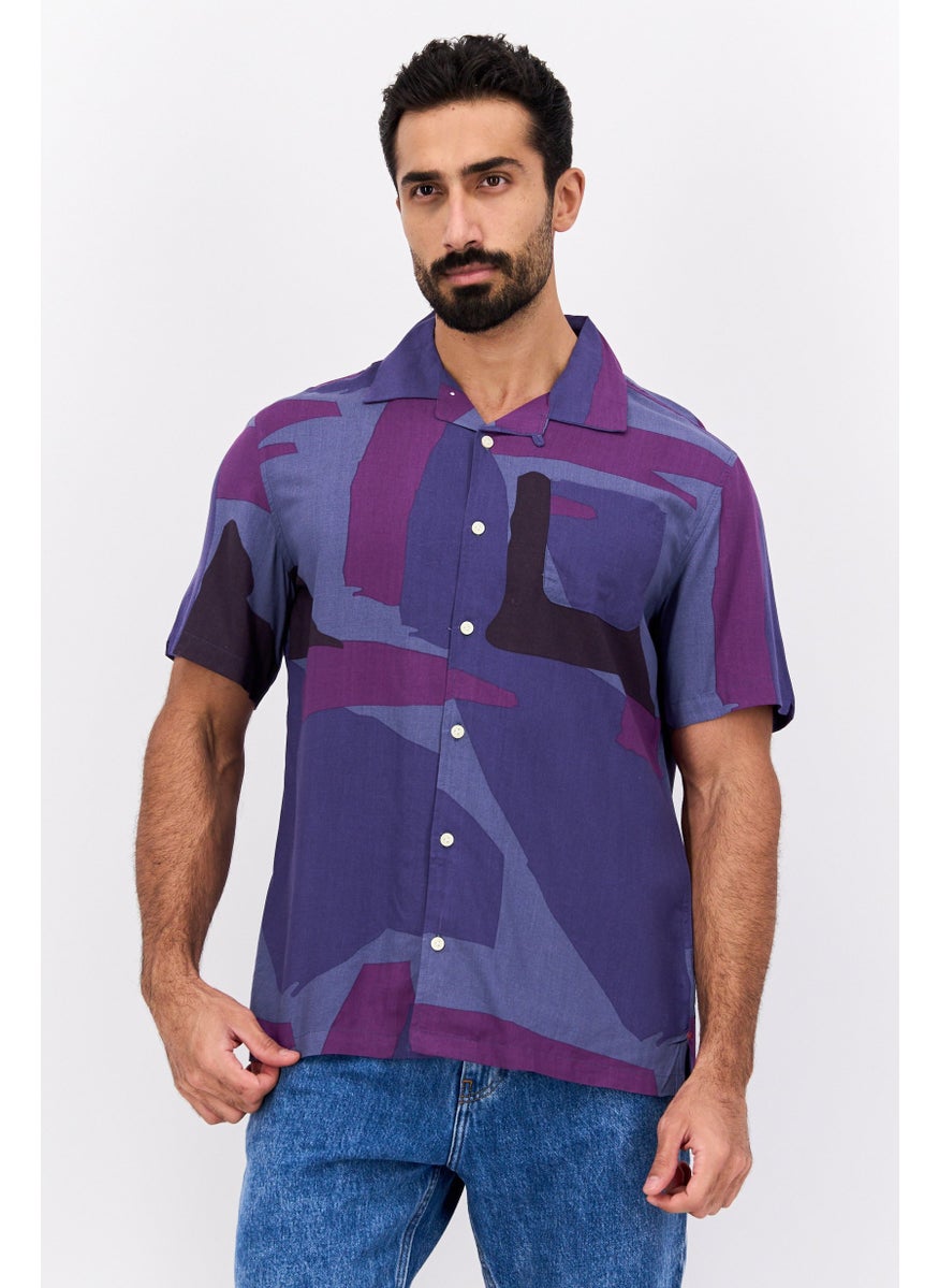 Jachs New York Men Regular Fit Allover Print Short Sleeves Casual Shirt, Purple  - Image 1