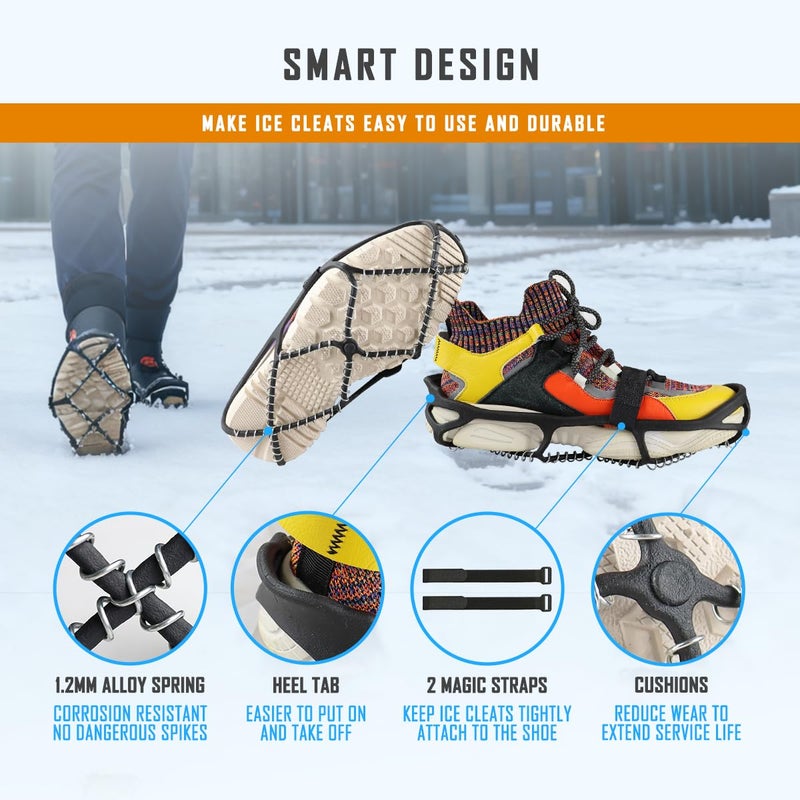 MATTISAM Ice Cleats for Walking on Ice Snow Grips Crampons Traction for Shoes Boots, Anti-Slip Portable Flexible Footwear for Climbing Hiking Fishing Outdoor Running with Storage Bag and 2 Straps - Image 3