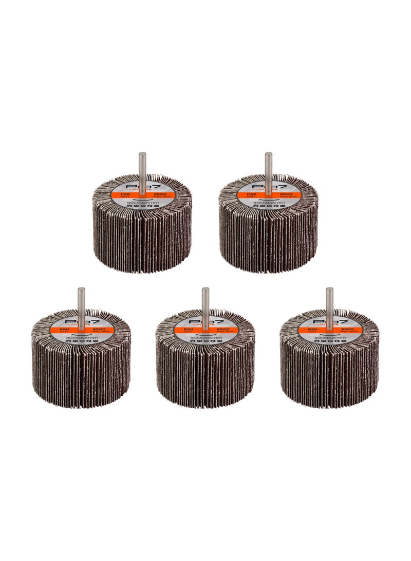 LAWAZIM Pro7 Sanding Flap Wheel for Drill - 5 Piece, 80x50mm, 60 Grit- 1/4 inch 6mm Shank Mounted Aluminum Oxide Cylindrical Shape Grinding Abrasive Polishing Disc Sander for Metal Wood Paint Removal - Image 1