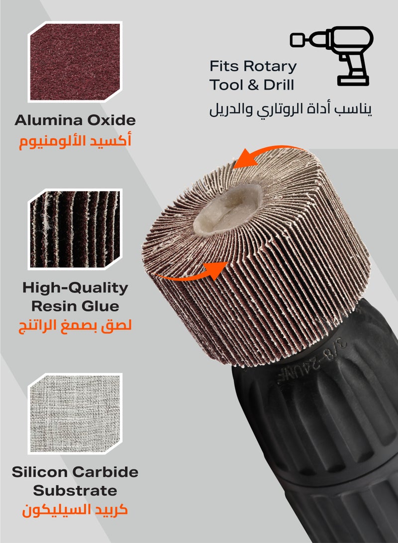 LAWAZIM Pro7 Sanding Flap Wheel for Drill - 5 Piece, 80x50mm, 60 Grit- 1/4 inch 6mm Shank Mounted Aluminum Oxide Cylindrical Shape Grinding Abrasive Polishing Disc Sander for Metal Wood Paint Removal - Image 4