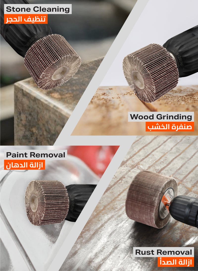 LAWAZIM Pro7 Sanding Flap Wheel for Drill - 5 Piece, 80x50mm, 60 Grit- 1/4 inch 6mm Shank Mounted Aluminum Oxide Cylindrical Shape Grinding Abrasive Polishing Disc Sander for Metal Wood Paint Removal - Image 3