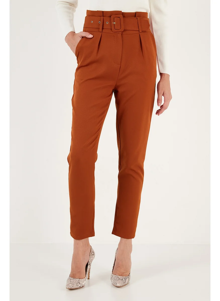 Lela High Waist Pocket Belted Regular Fit Fabric Trousers Women's Trousers 611PL04