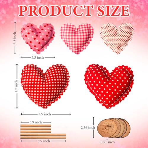 GRMIKBU 5Pcs Tall Standing Fabric Hearts Decor,Valentine's Day Standing Heart Blocks with Wood Base for Tabletop Centerpiece,for Farmhouse, Office, Wedding Table Decoration, Romantic Gift for Lover - Image 3