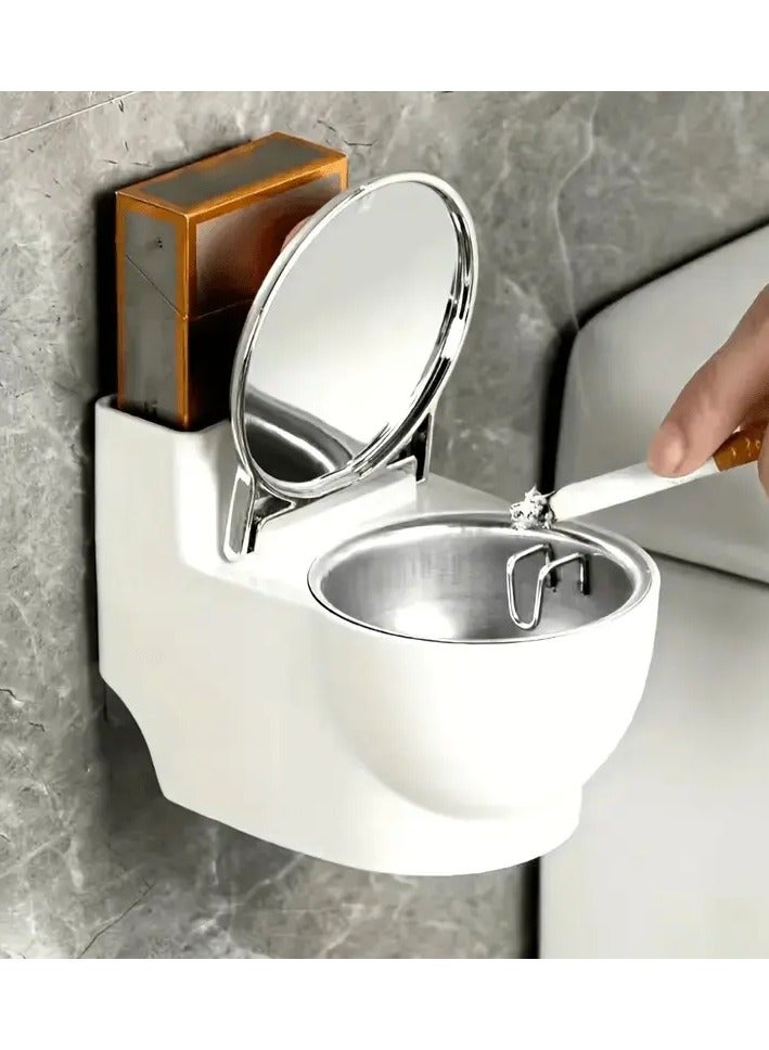 Generic Stylish Wall-Mounted Ashtray with Lid – Rectangular Metal & Plastic Design, Ideal for Bathroom Use, No Electricity Required  - Image 1