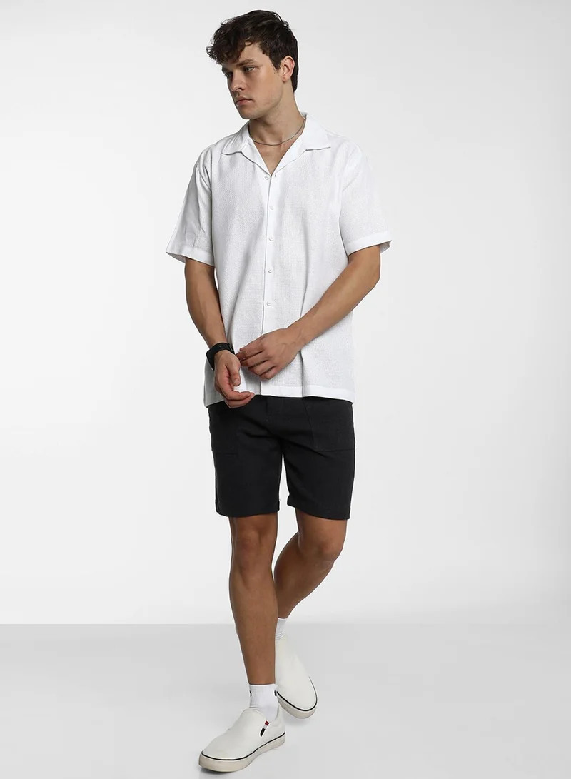 CAHOOT  Men's Chalk White Solid Knit Shirt For Casual Wear | Cuban Collar | Short Sleeve | Button Closure | Shirt Crafted With Comfort Fit For Everyday Wear for Men | Best Price UAE