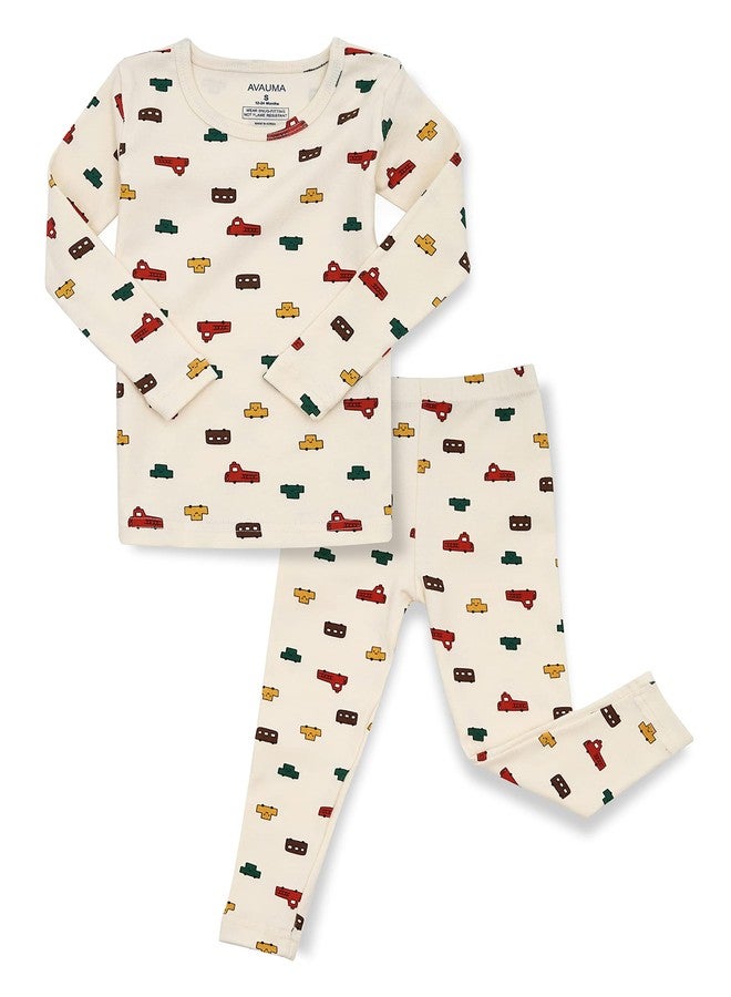 AVAUMA Baby Boys Girls Pajama Set 6M-8T Kids Cute Toddler Snug fit Pjs Cotton Sleepwear (MiniCar_Ivory M) - Image 1