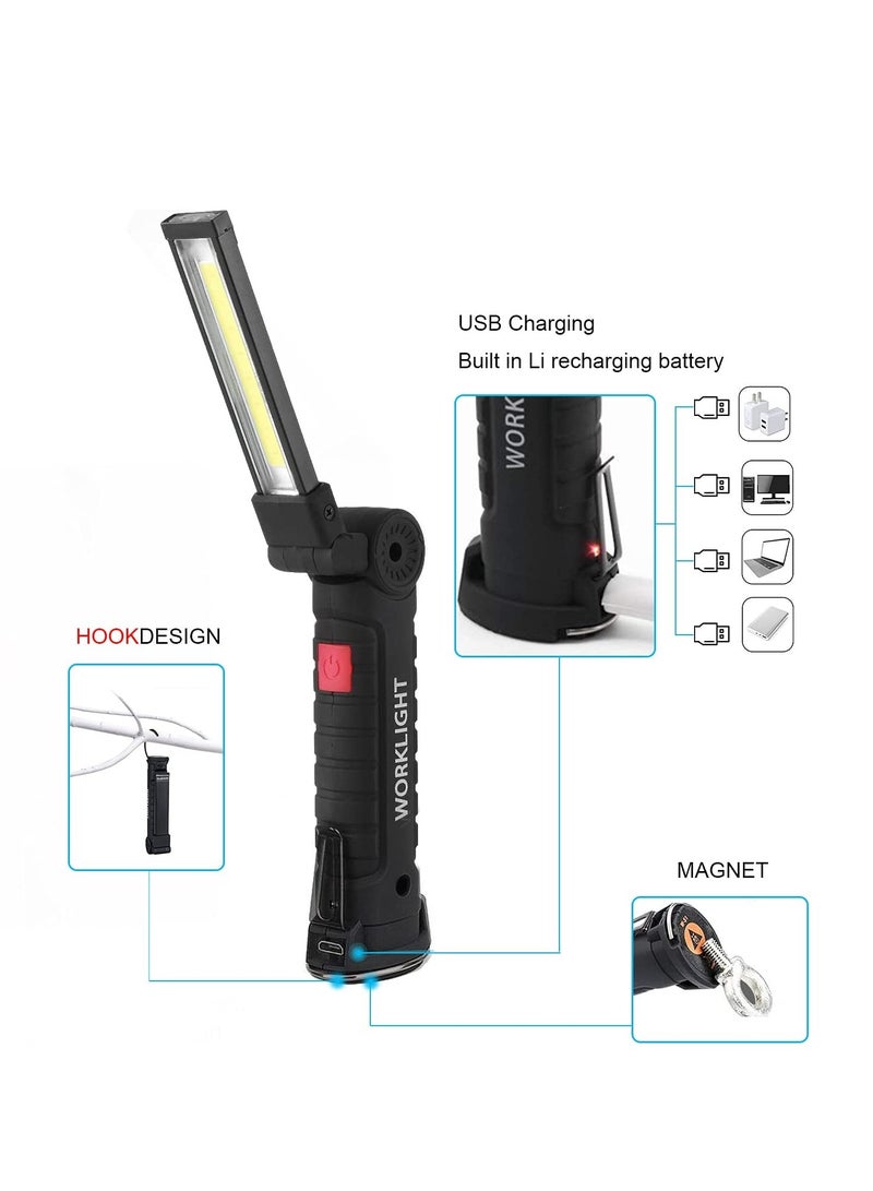 Rechargeable Work Lights, 2PCS LED Work Light, with Magnetic Base and 360¡ã Rotation Stand, 5 Modes COB Bright Flashlights Inspection Light for Car Repair, Home, Garage, Emergency, BBQ, Camping  - Image 3