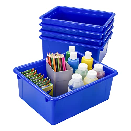 Storex Letter Size Deep Storage Tray – Organizer Bin for Classroom, Office and Home, Blue, 5-Pack (62524A05C), 10 x 13 x 5 Inches - Image 1