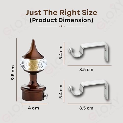 GLOXY ENTERPRISE Aluminium Single Diamond Curtain Brackets Parda Holders with Support Fittings 1 Inch Rod Pocket Finials Designer Door and Window (Coffee 2 Pair) - Image 3