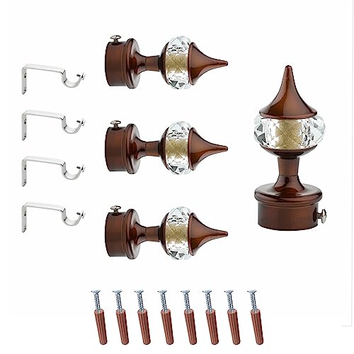 GLOXY ENTERPRISE Aluminium Single Diamond Curtain Brackets Parda Holders with Support Fittings 1 Inch Rod Pocket Finials Designer Door and Window (Coffee 2 Pair) - Image 1