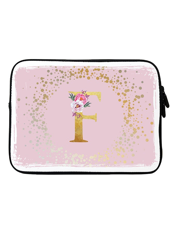 Stylizedd Laptop Sleeve Bag for Macbook 13, 14, 15, 16 inch- Custom Monogram Initial Letter Floral Pattern Alphabet - F  (Pink)  - Image 1