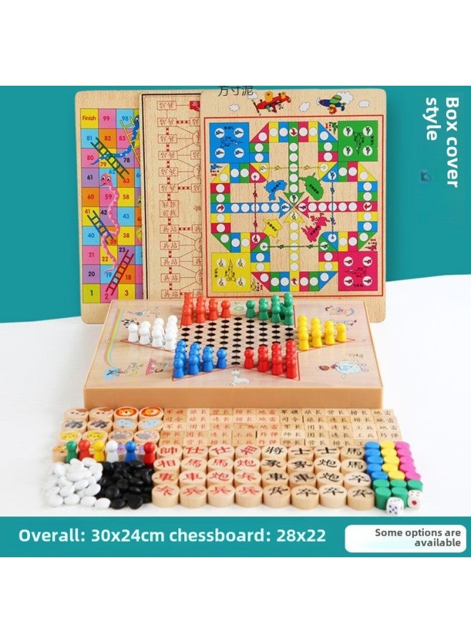 Checkers Gobang Chess Flying Chess Colosseum Chess Multifunctional Table Game Children Student Toy Chess-Color:Box Cover Model Nine-in-one: Jumping Five Bucket Army Elephant Jiuxi Fox  - Image 2