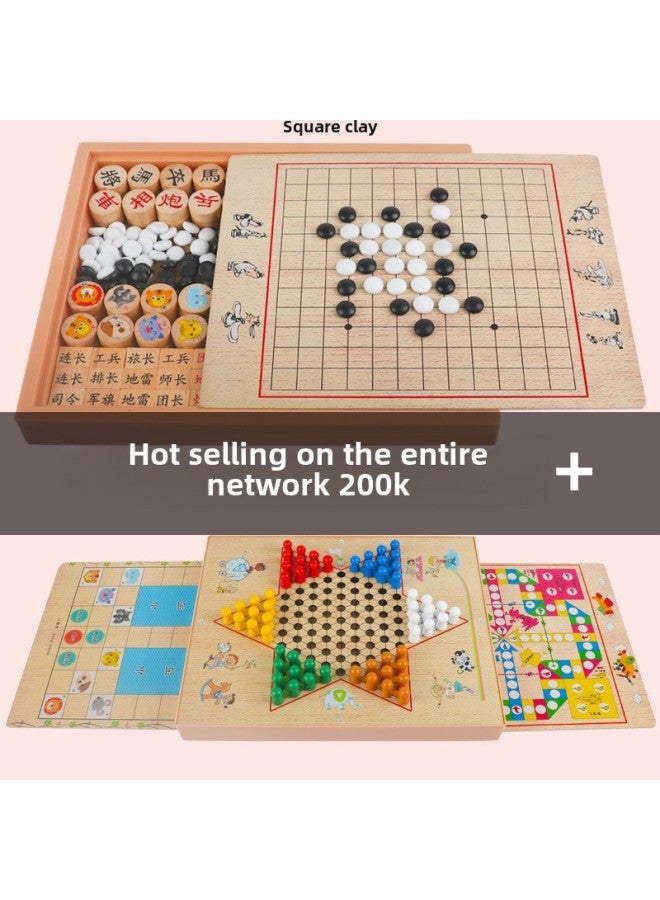 Checkers Gobang Chess Flying Chess Colosseum Chess Multifunctional Table Game Children Student Toy Chess-Color:Box Cover Model Nine-in-one: Jumping Five Bucket Army Elephant Jiuxi Fox  - Image 3