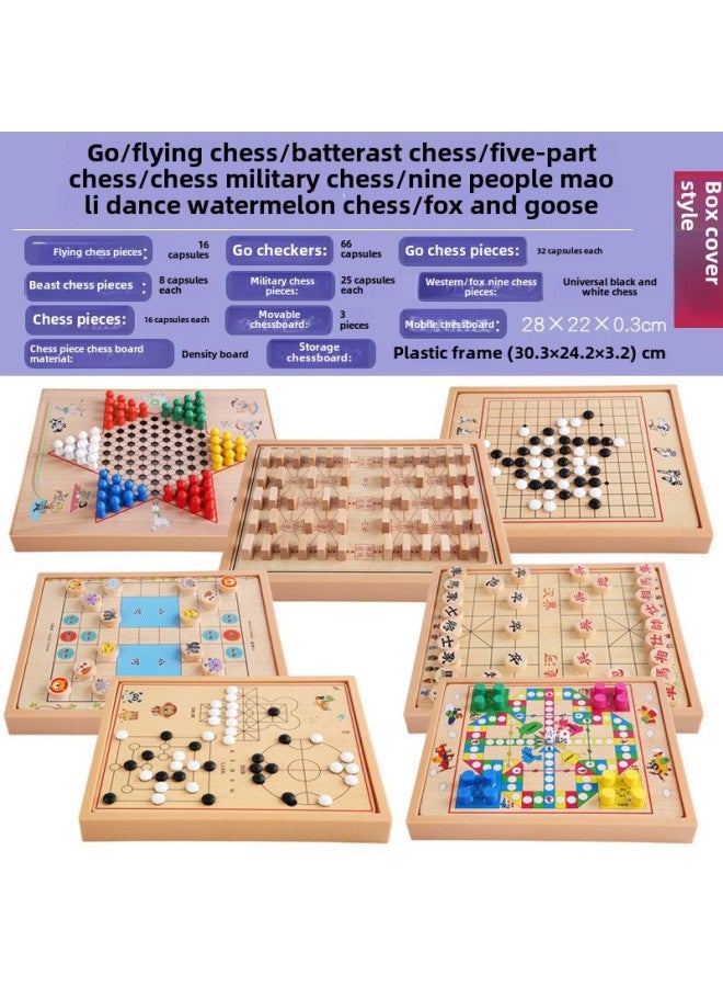 Checkers Gobang Chess Flying Chess Colosseum Chess Multifunctional Table Game Children Student Toy Chess-Color:Box Cover Model Nine-in-one: Jumping Five Bucket Army Elephant Jiuxi Fox  - Image 1