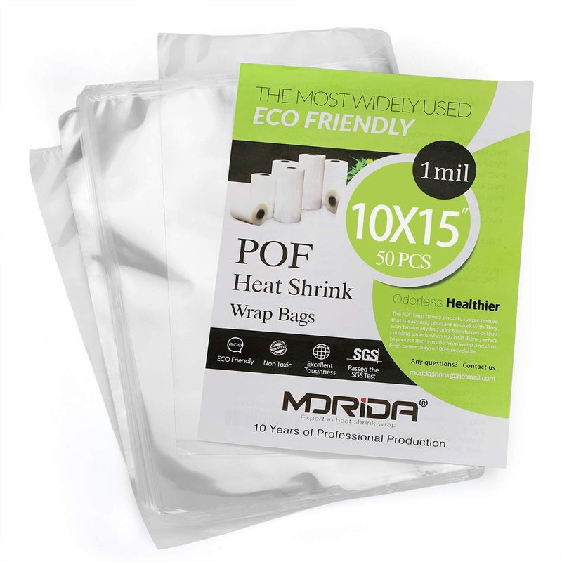MERIDA 50 pcs 10X15 inch POF Heat Shrink Wrap Bags 100 Gauge, Softer, Clear Film for Gifts, Bottles, DIY Handmade Crafts, Dustproof Packaging, Odorless, Non-Toxic, Food Safety Quality - Image 1