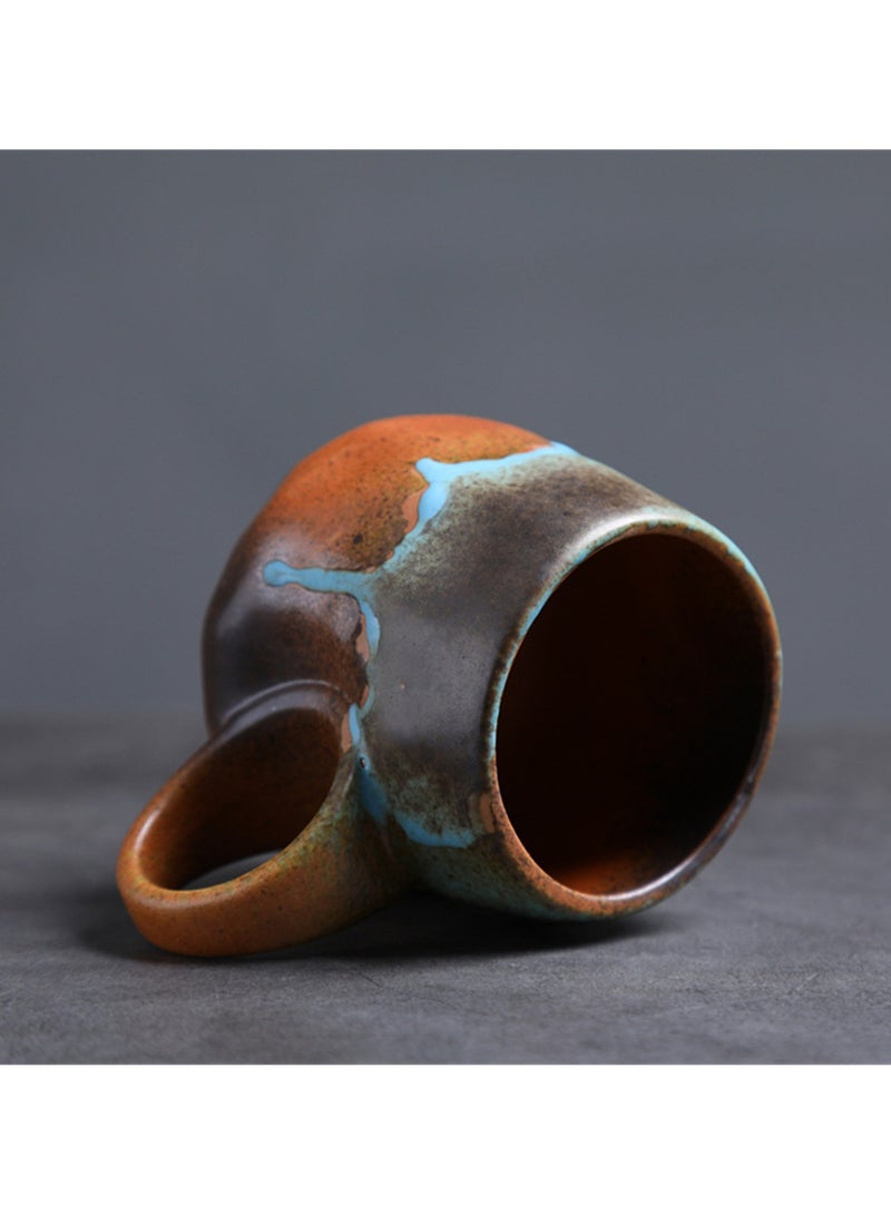 Special-Shaped Mugs, Retro Ceramic Cups, Irregular Cups, Stoneware Water Cups, High-Value Coffee Cups（Flowing glaze blue 270ml） - Image 5