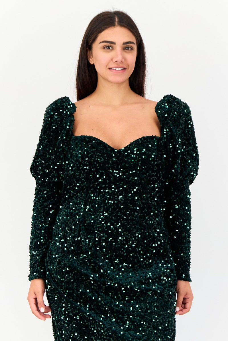 Archive Design Studio Women Metallic Midi Dress, Dark Green - Image 3