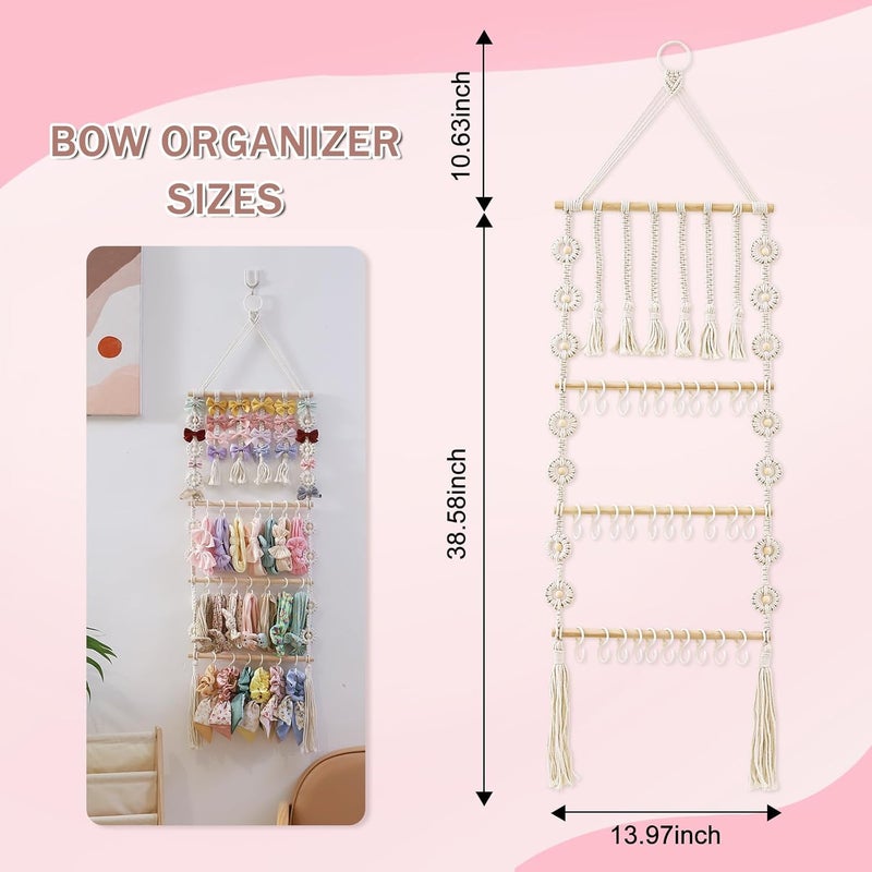 GRDYEAAR Bow Organizer for Girls Claw Clip Organizer Bow Hanger for Girls Baby Girl Nursery Decor Toddler Hair Accessory OrganizerHanging Organizer - Image 3