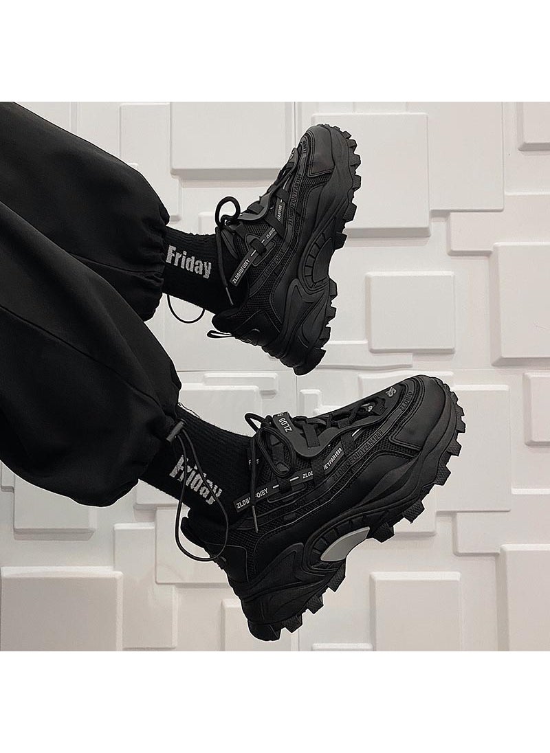 Generic Mens Sporty Casual Shoes Heightening Training Running Black Shoes Fall 2024 Trendy Dad Style Rubber Outsole Low Top Black 