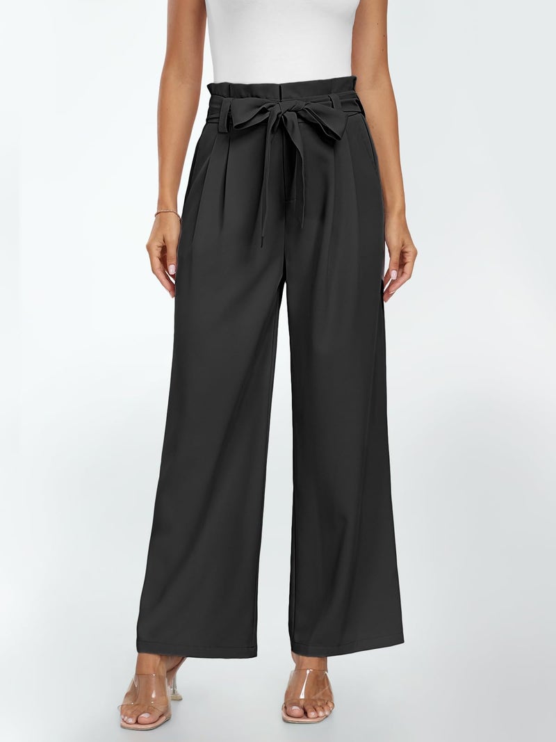LILLUSORY Wide Leg Dress Work Pants Womens Petite Palazzo 2025 Flowy Trousers Slacks High Waisted Paperbag Business Casual Outfits Clothes Office Cute Teacher Straight Dressy Clothing Black - Image 3
