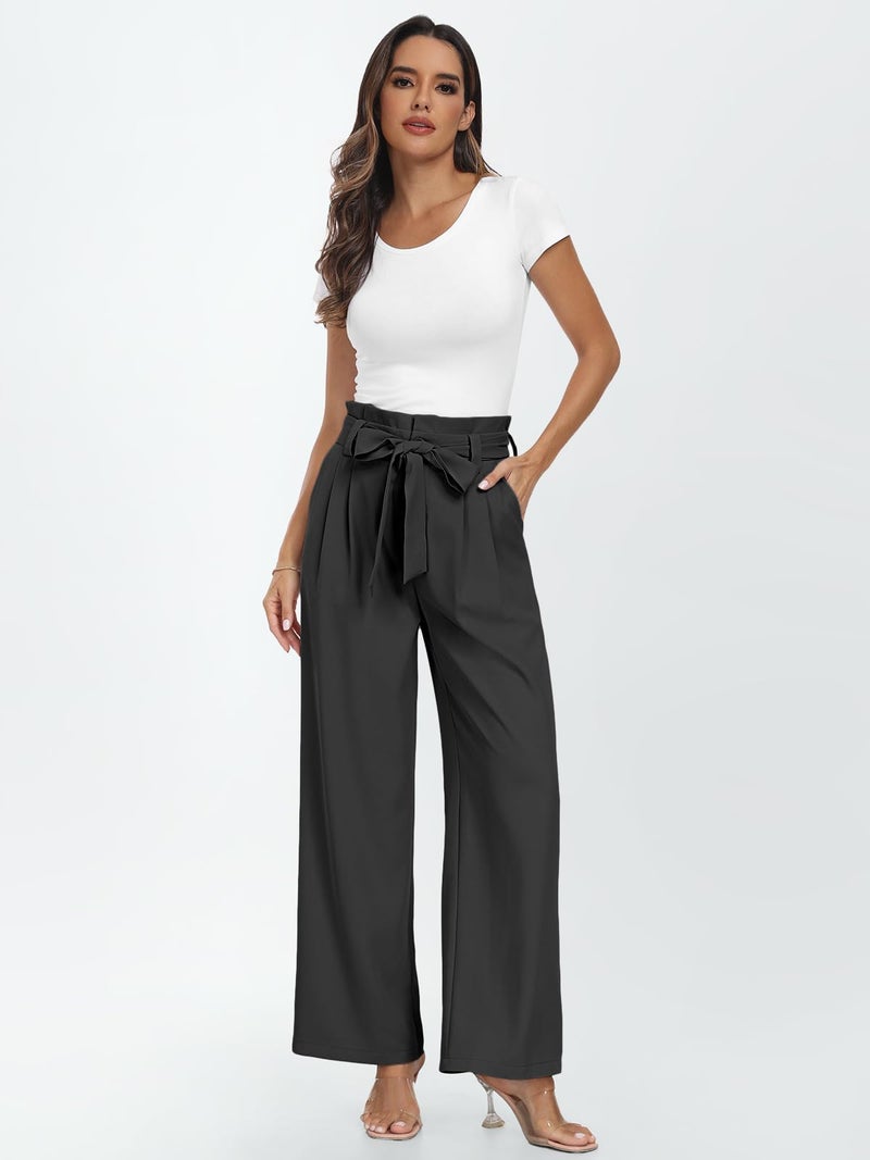 LILLUSORY Wide Leg Dress Work Pants Womens Petite Palazzo 2025 Flowy Trousers Slacks High Waisted Paperbag Business Casual Outfits Clothes Office Cute Teacher Straight Dressy Clothing Black - Image 2