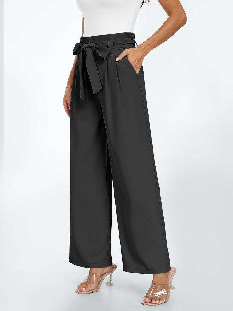 LILLUSORY Wide Leg Dress Work Pants Womens Petite Palazzo 2025 Flowy Trousers Slacks High Waisted Paperbag Business Casual Outfits Clothes Office Cute Teacher Straight Dressy Clothing Black - Image 4