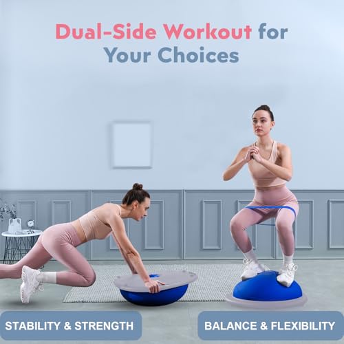 kisnbld Half Balance Ball Trainer, Inflatable 19/23 Inch Half Exercise Ball with Resistance Bands and Pilates Bal, Non-Slip 660lbs Capacity Yoga Ball for Home Gym Full Body Workouts - Image 5