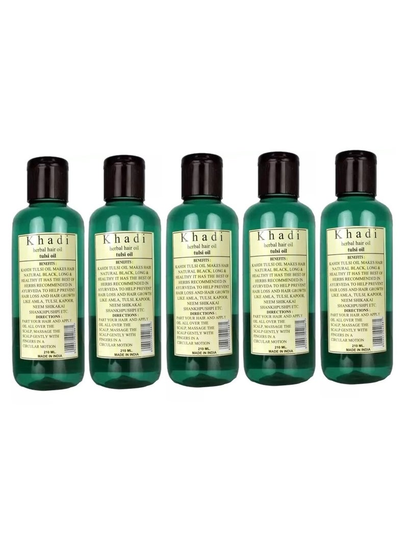 Khadi Herbal Tulsi hair oil 1050ml(5 pach,210 ml eack) - Image 1