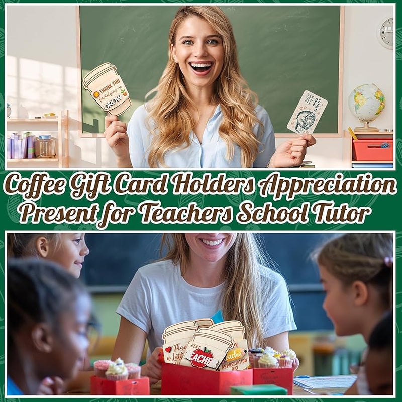 6 Pack  Teacher Gifts Card Holder Teacher Appreciation Coffee Gift Wooden Coffee Coffee Thank You Gift Teacher Week Appreciation Present End of Year Gift Idea - Image 5
