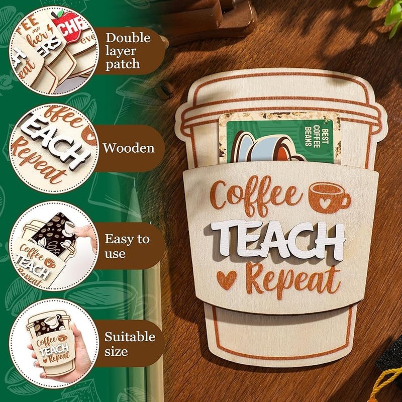 6 Pack  Teacher Gifts Card Holder Teacher Appreciation Coffee Gift Wooden Coffee Coffee Thank You Gift Teacher Week Appreciation Present End of Year Gift Idea - Image 4